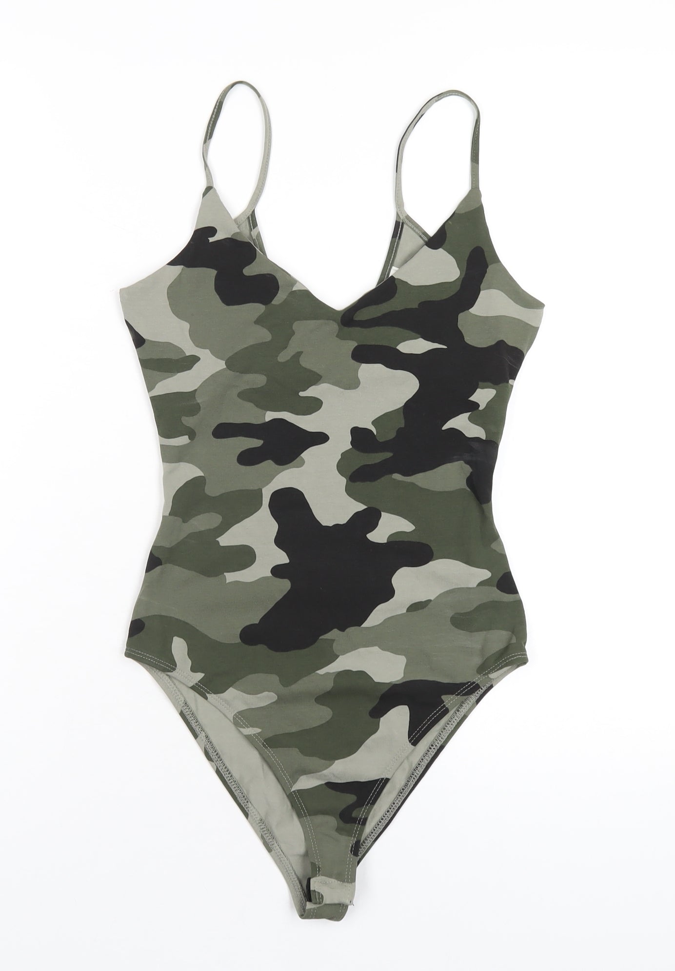 River Island Womens Green Camouflage Cotton Bodysuit One-Piece Size 8 Snap