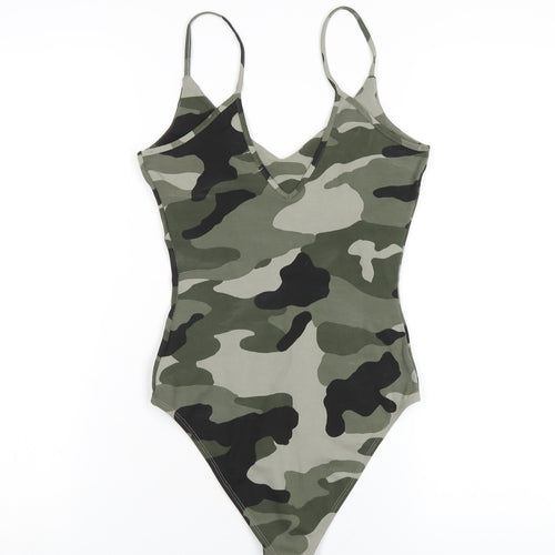 River Island Womens Green Camouflage Cotton Bodysuit One-Piece Size 8 Snap