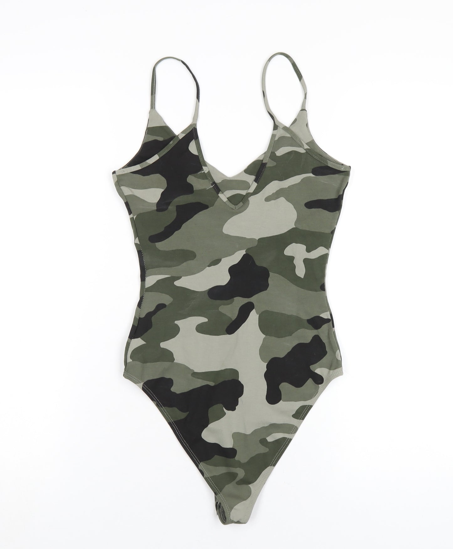 River Island Womens Green Camouflage Cotton Bodysuit One-Piece Size 8 Snap