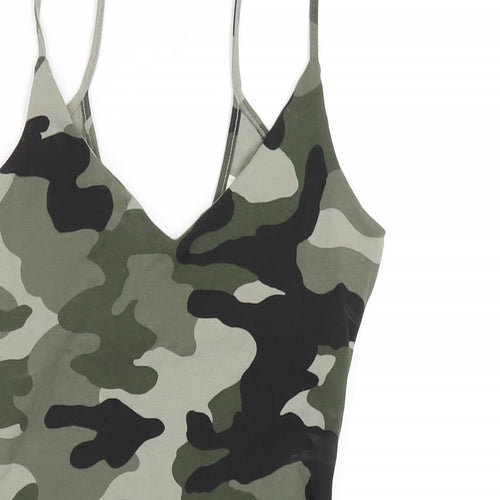 River Island Womens Green Camouflage Cotton Bodysuit One-Piece Size 8 Snap