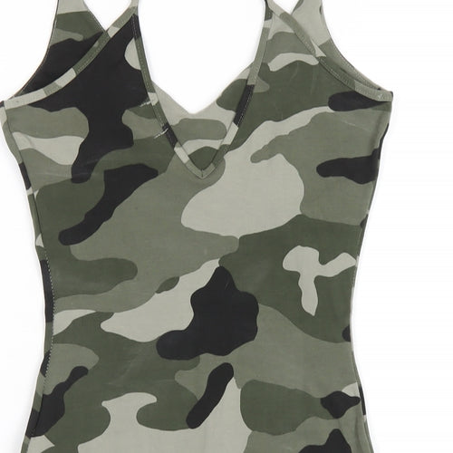 River Island Womens Green Camouflage Cotton Bodysuit One-Piece Size 8 Snap