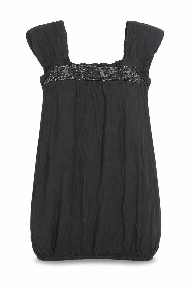 Front view of Dorothy Perkins women’s grey viscose basic t-shirt, size UK 10, square neck - beaded neckline