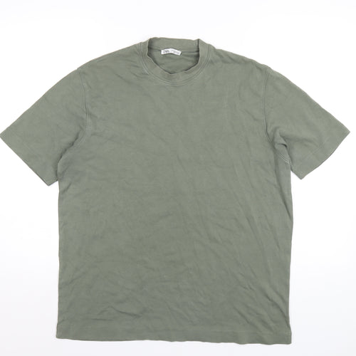 Zara Mens Green Cotton T-Shirt Size M Round Neck