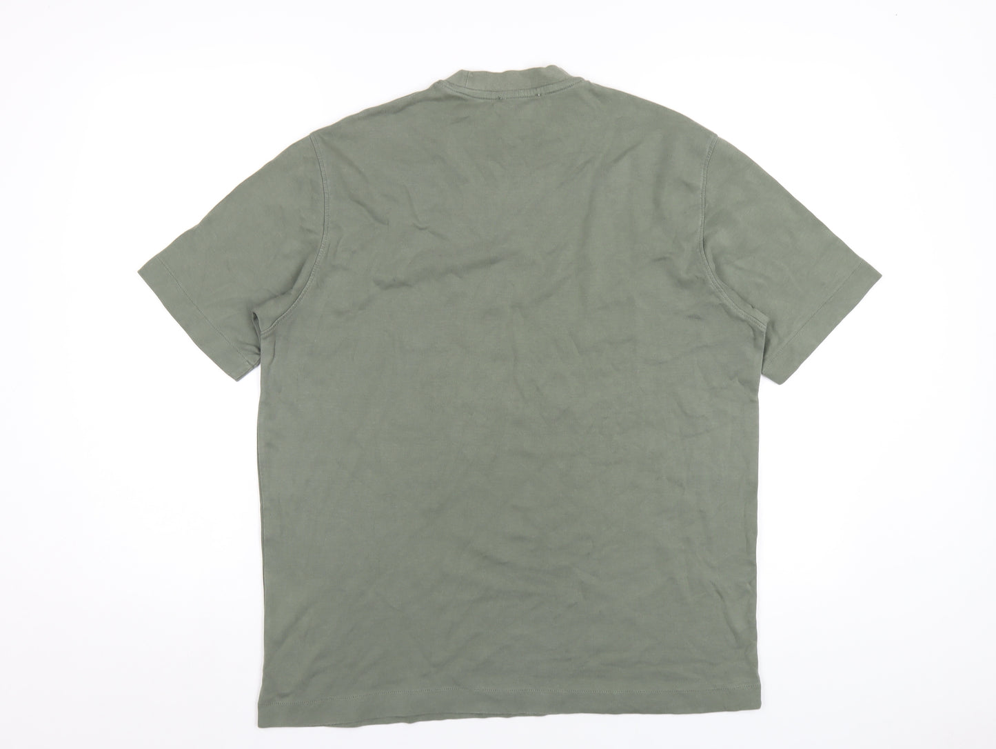 Zara Mens Green Cotton T-Shirt Size M Round Neck