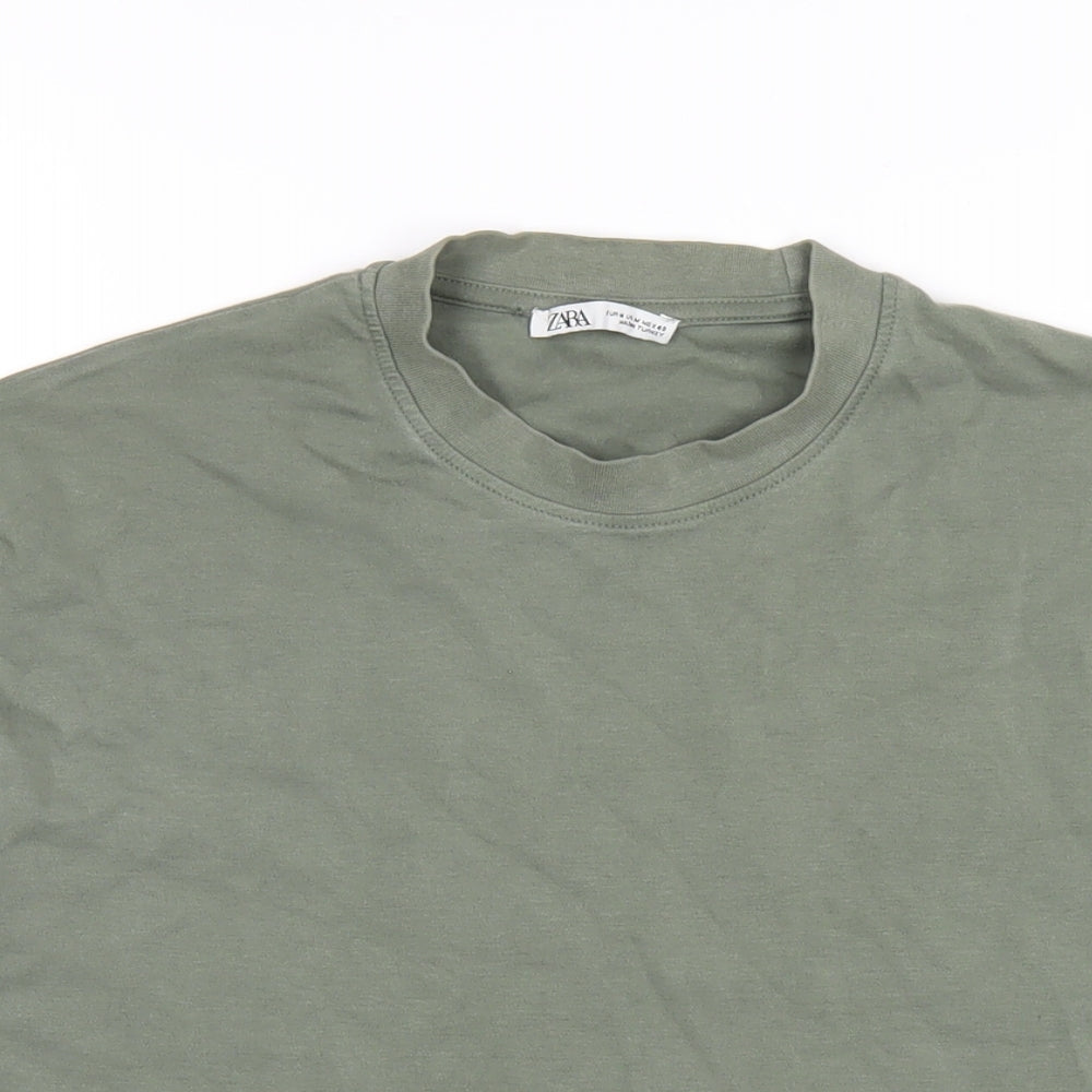 Zara Mens Green Cotton T-Shirt Size M Round Neck