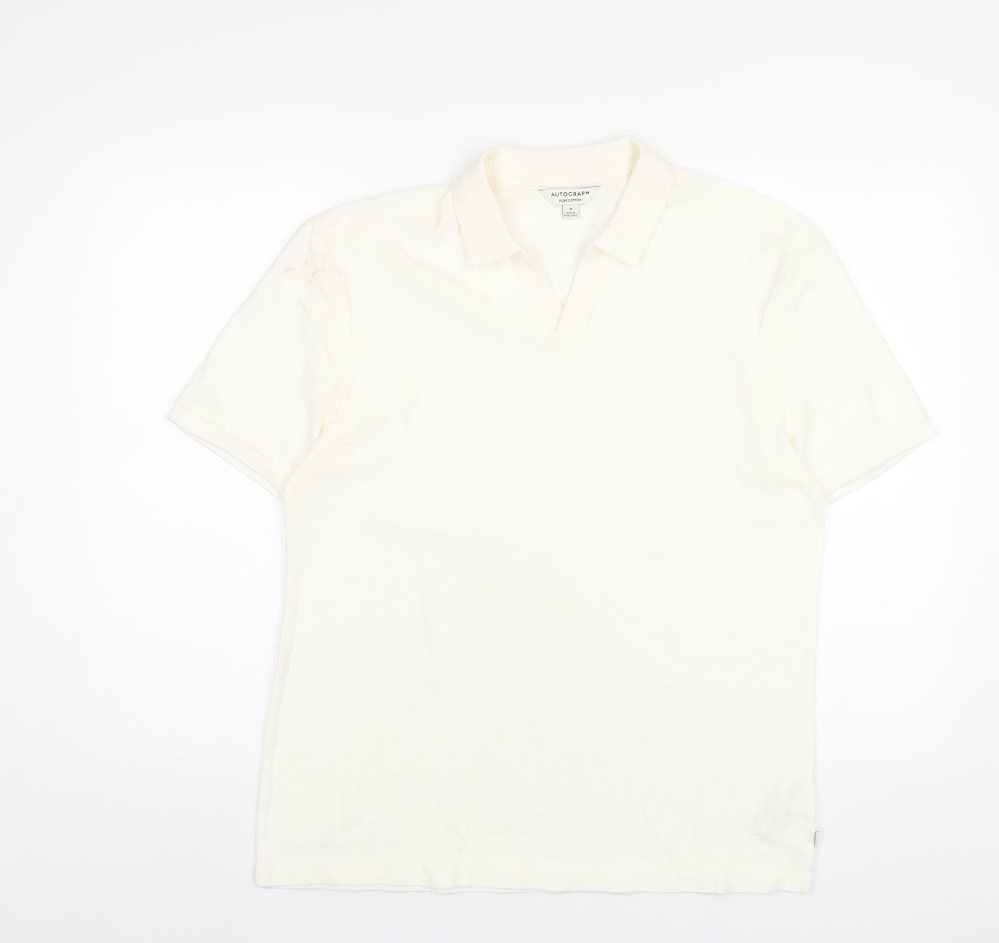 Marks and Spencer Mens Ivory Cotton Polo Size M Collared Pullover