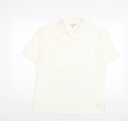 Marks and Spencer Mens Ivory Cotton Polo Size M Collared Pullover