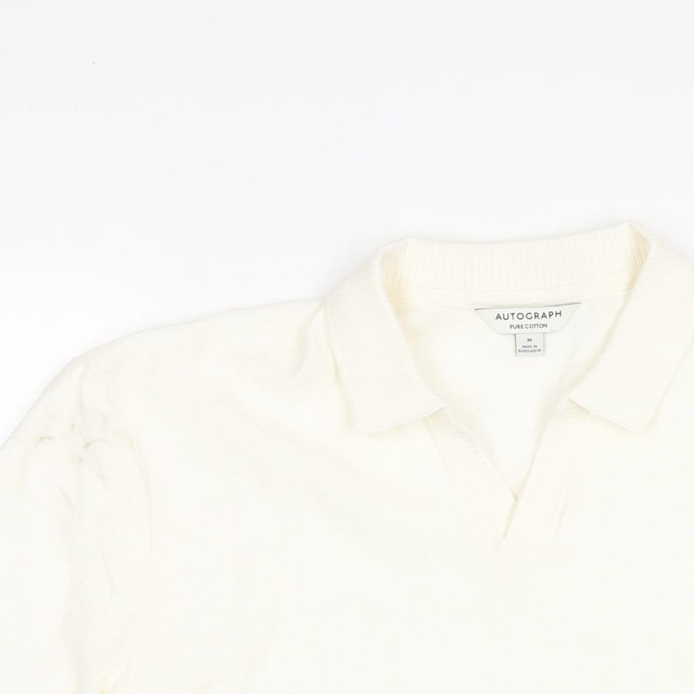 Marks and Spencer Mens Ivory Cotton Polo Size M Collared Pullover