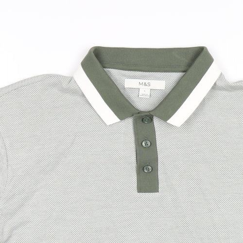 Marks and Spencer Mens Green Modal Polo Size L Collared Button