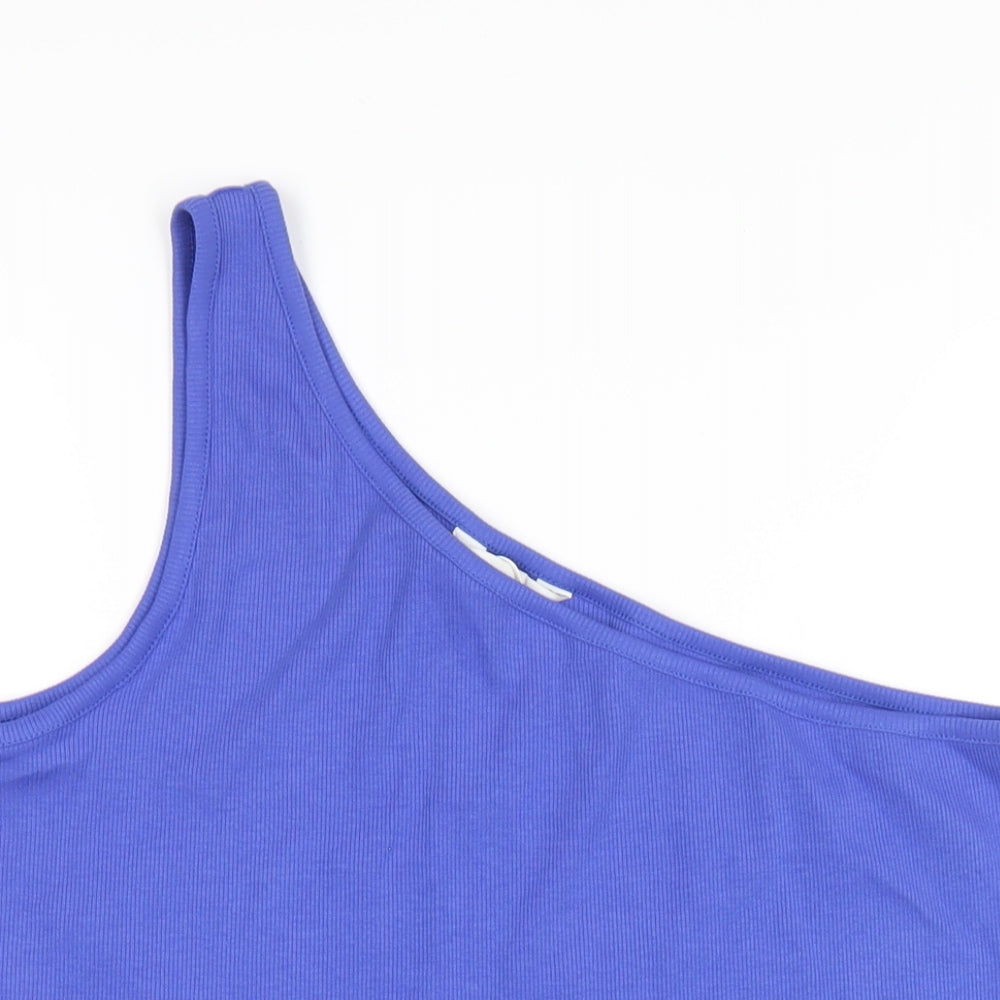 Marks and Spencer Womens Blue Cotton Basic Tank Size 18 One Shoulder