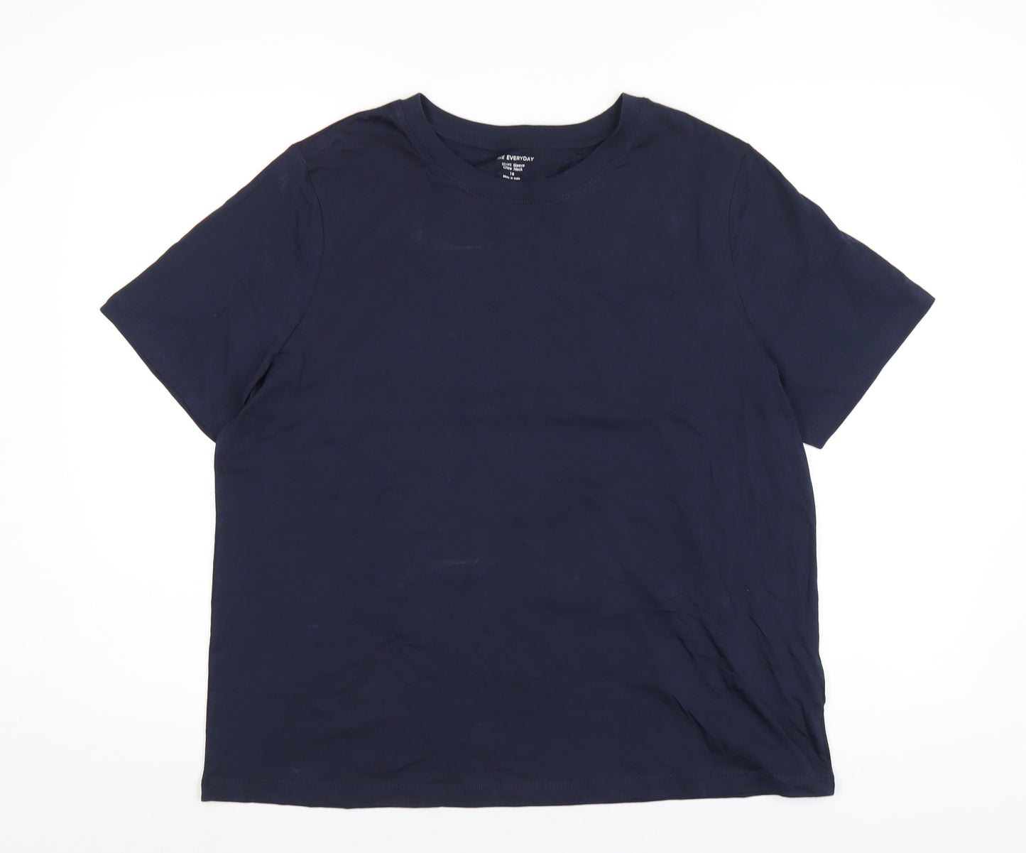 Marks and Spencer Womens Blue Cotton Basic T-Shirt Size 16 Round Neck