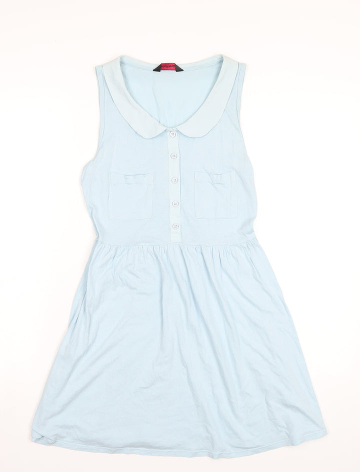 Miss Selfridge Womens Blue Cotton A-Line Size 10 Square Neck Button