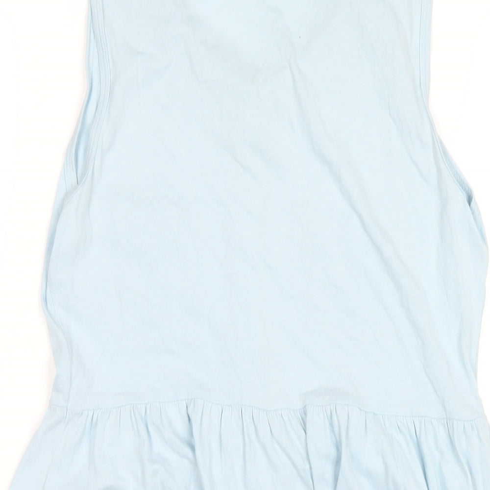 Miss Selfridge Womens Blue Cotton A-Line Size 10 Square Neck Button