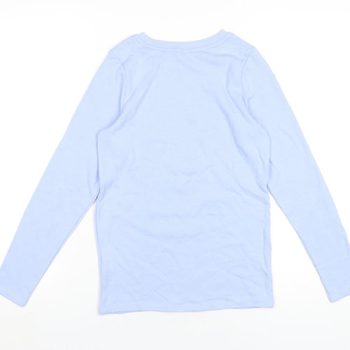 Marks and Spencer Girls Blue Cotton Basic T-Shirt Size 13-14 Years Round Neck Pullover