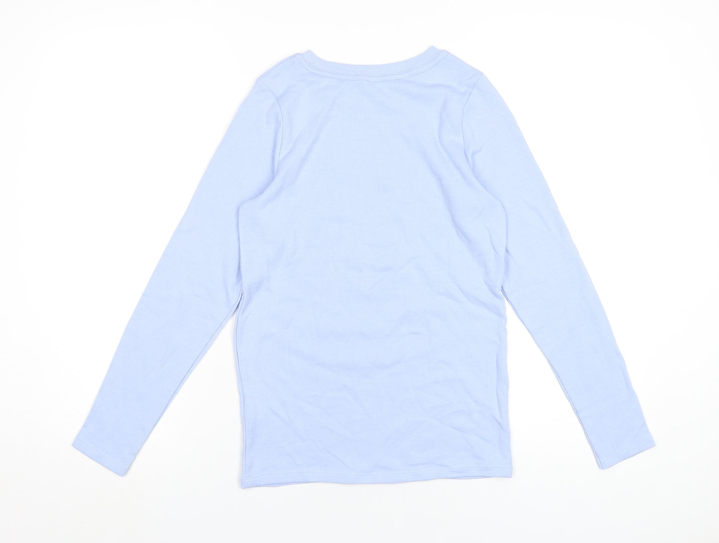 Marks and Spencer Girls Blue Cotton Basic T-Shirt Size 13-14 Years Round Neck Pullover