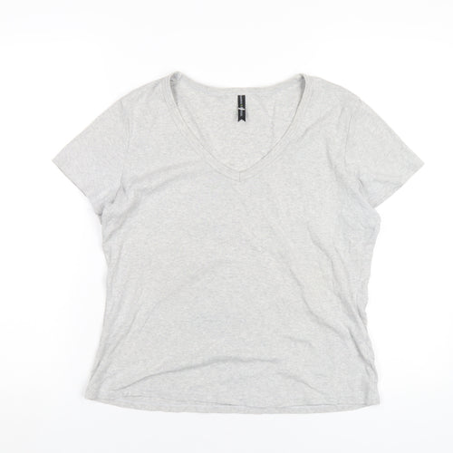 Marks and Spencer Womens Grey Cotton Basic T-Shirt Size 16 V-Neck