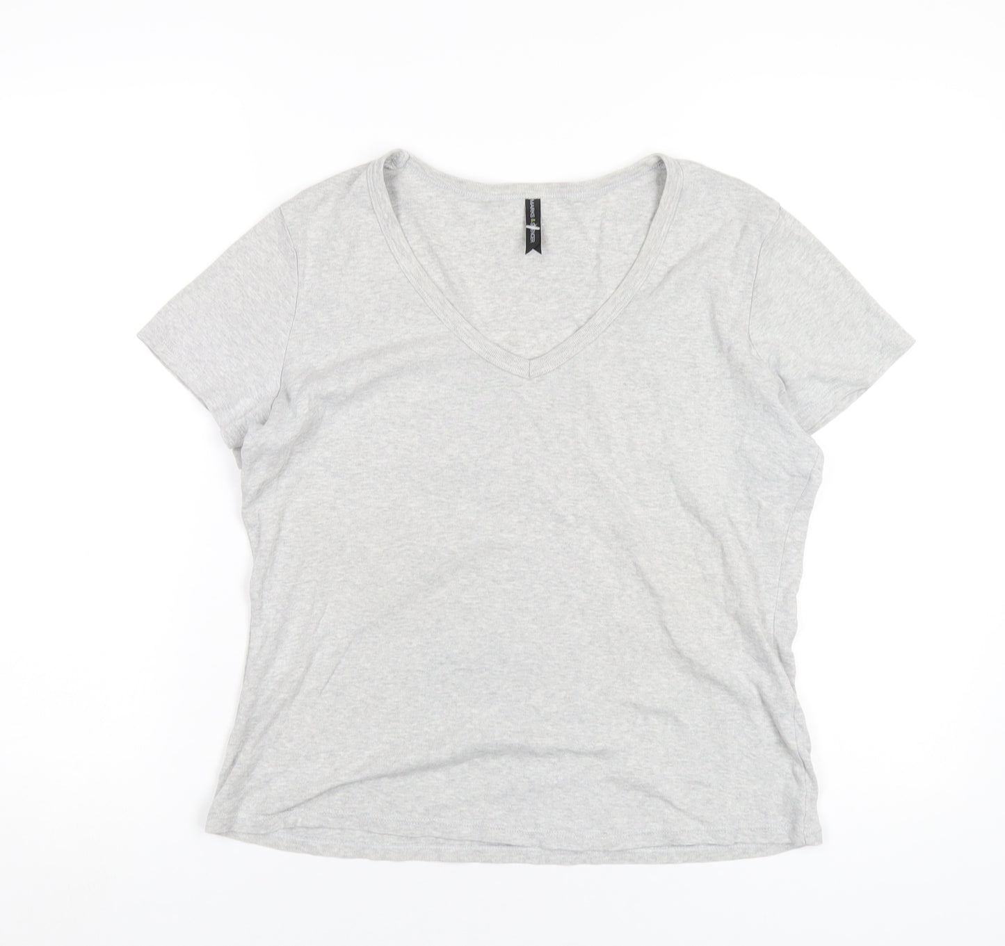 Marks and Spencer Womens Grey Cotton Basic T-Shirt Size 16 V-Neck