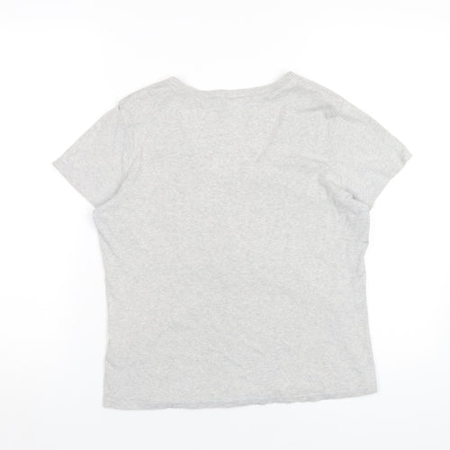 Marks and Spencer Womens Grey Cotton Basic T-Shirt Size 16 V-Neck