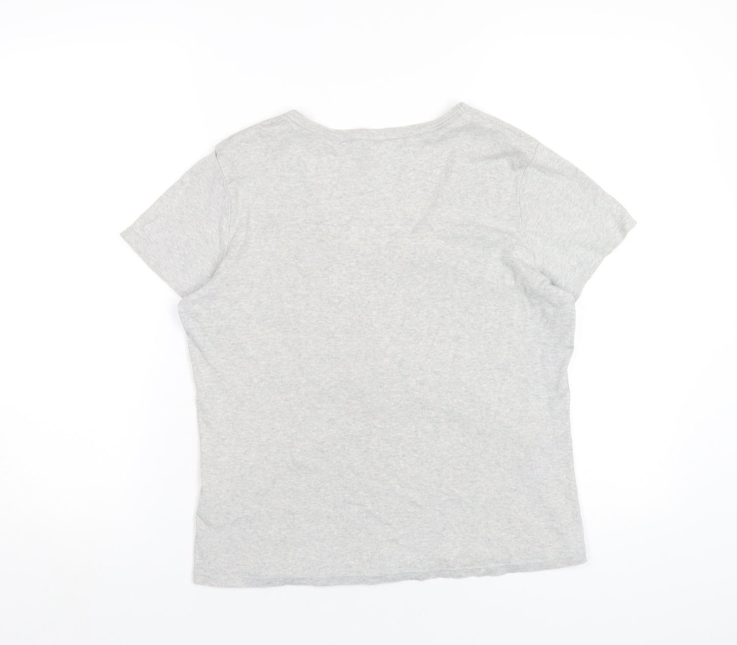 Marks and Spencer Womens Grey Cotton Basic T-Shirt Size 16 V-Neck