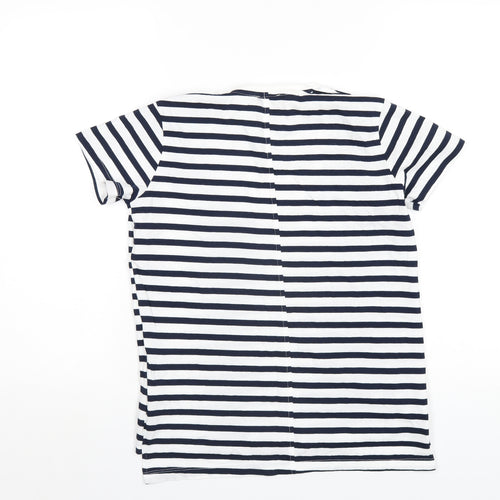 Zara Womens Blue Striped Cotton Basic T-Shirt Size S V-Neck