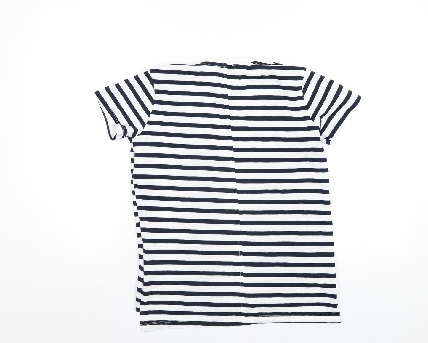 Zara Womens Blue Striped Cotton Basic T-Shirt Size S V-Neck