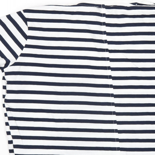 Zara Womens Blue Striped Cotton Basic T-Shirt Size S V-Neck