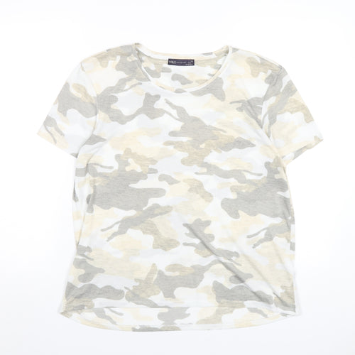 Marks and Spencer Womens Multicoloured Camouflage Polyester Basic T-Shirt Size 14 Round Neck