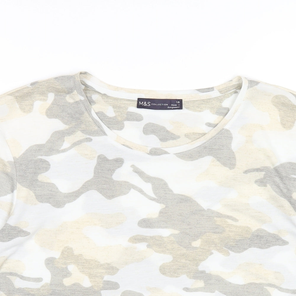 Marks and Spencer Womens Multicoloured Camouflage Polyester Basic T-Shirt Size 14 Round Neck