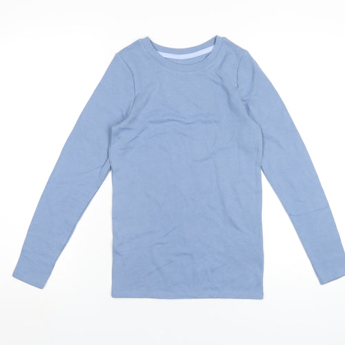 Marks and Spencer Girls Blue Cotton Basic T-Shirt Size 13-14 Years Round Neck Pullover