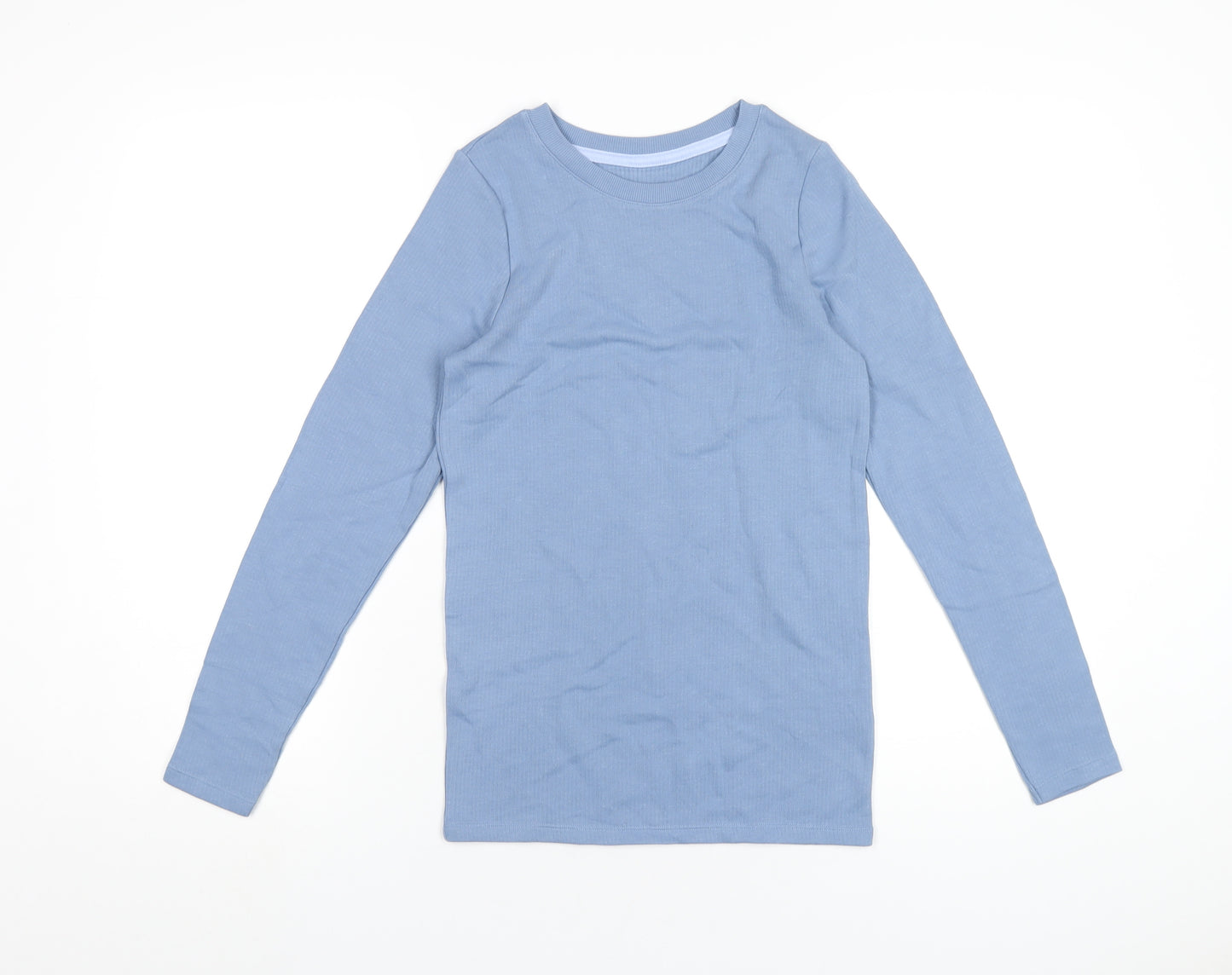 Marks and Spencer Girls Blue Cotton Basic T-Shirt Size 13-14 Years Round Neck Pullover