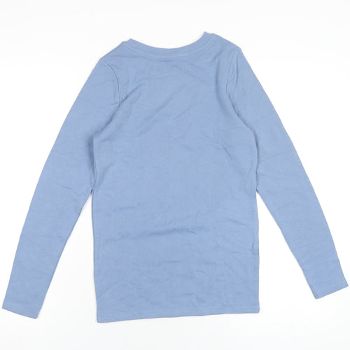 Marks and Spencer Girls Blue Cotton Basic T-Shirt Size 13-14 Years Round Neck Pullover