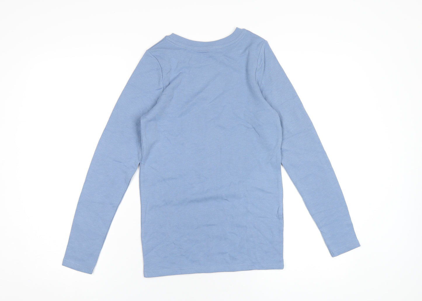 Marks and Spencer Girls Blue Cotton Basic T-Shirt Size 13-14 Years Round Neck Pullover