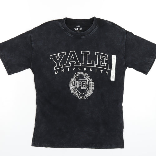 Yale Girls Black Cotton Basic T-Shirt Size 9-10 Years Round Neck Pullover - Yale University