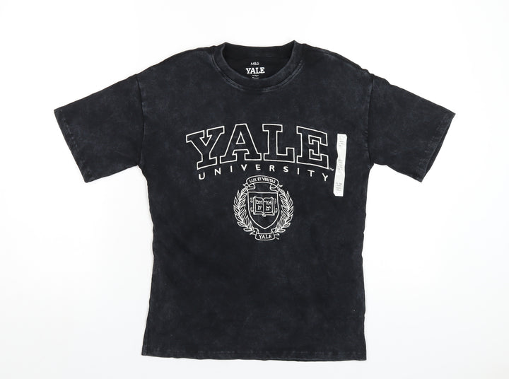 Yale Girls Black Cotton Basic T-Shirt Size 9-10 Years Round Neck Pullover - Yale University