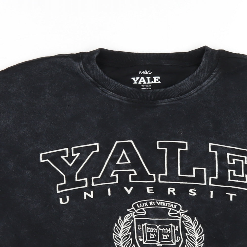 Yale Girls Black Cotton Basic T-Shirt Size 9-10 Years Round Neck Pullover - Yale University