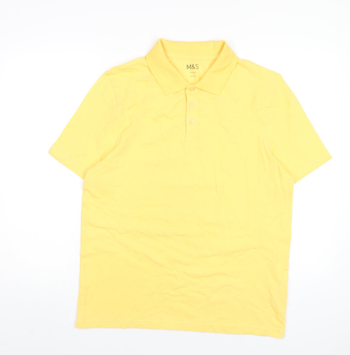 Marks and Spencer Boys Yellow Cotton Basic Polo Size 15-16 Years Collared Button