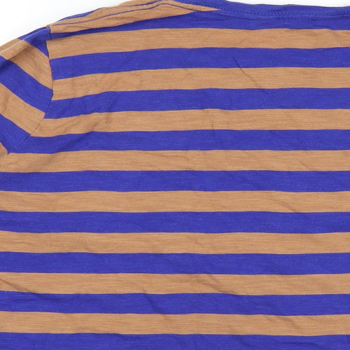 Marks and Spencer Womens Blue Striped Cotton Basic T-Shirt Size 14 Round Neck