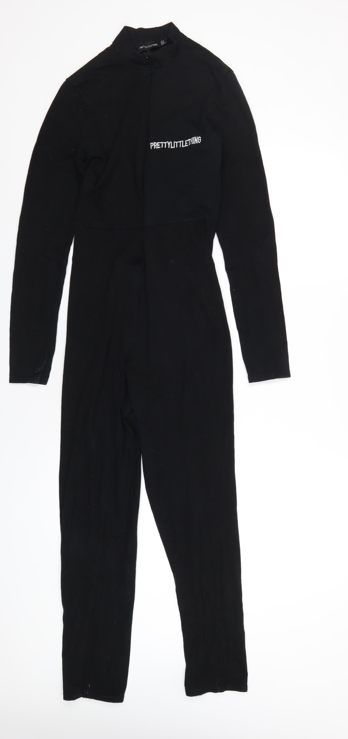 PRETTYLITTLETHING Womens Black Cotton Catsuit One-Piece Size 12 L3 in Zip