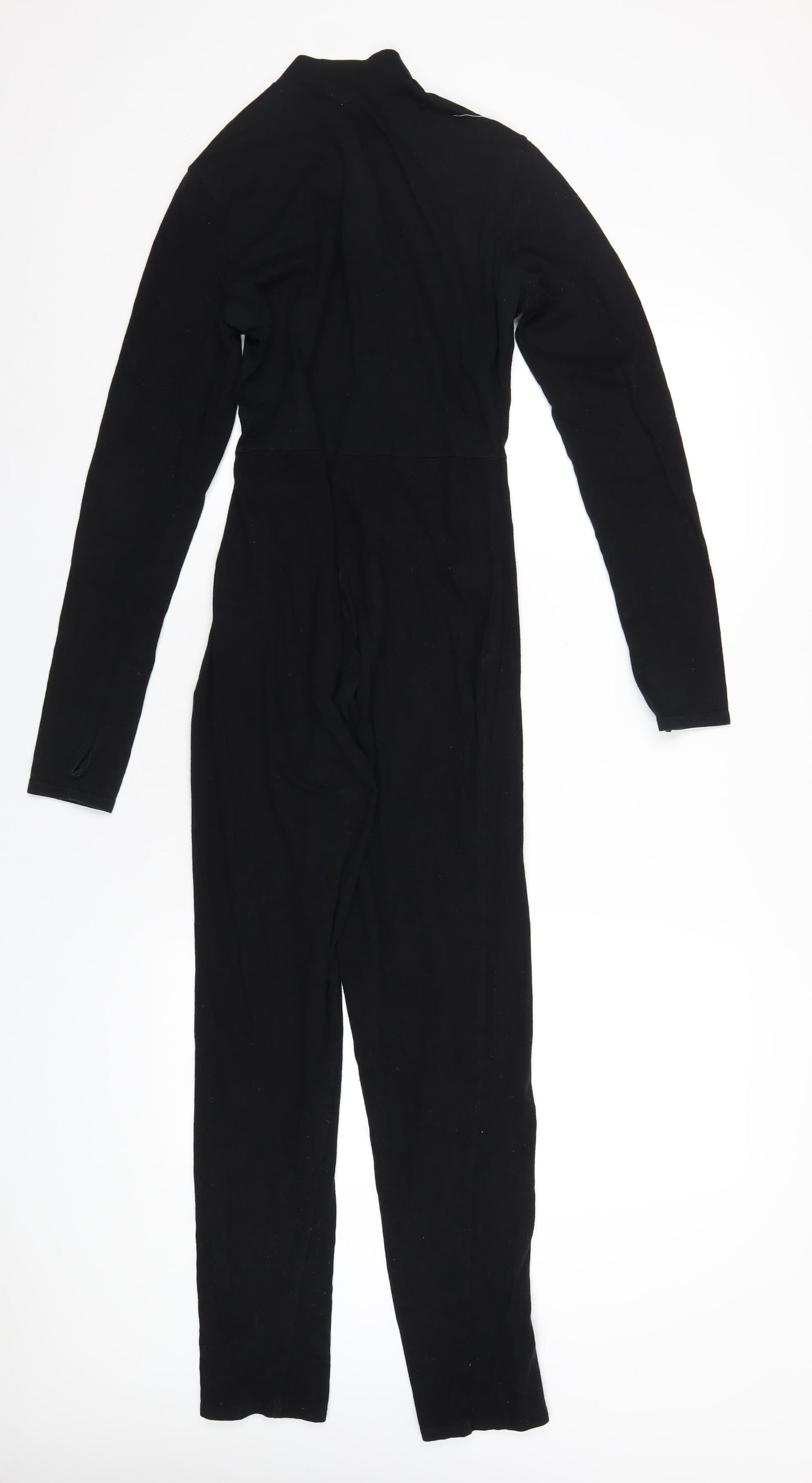 PRETTYLITTLETHING Womens Black Cotton Catsuit One-Piece Size 12 L3 in Zip