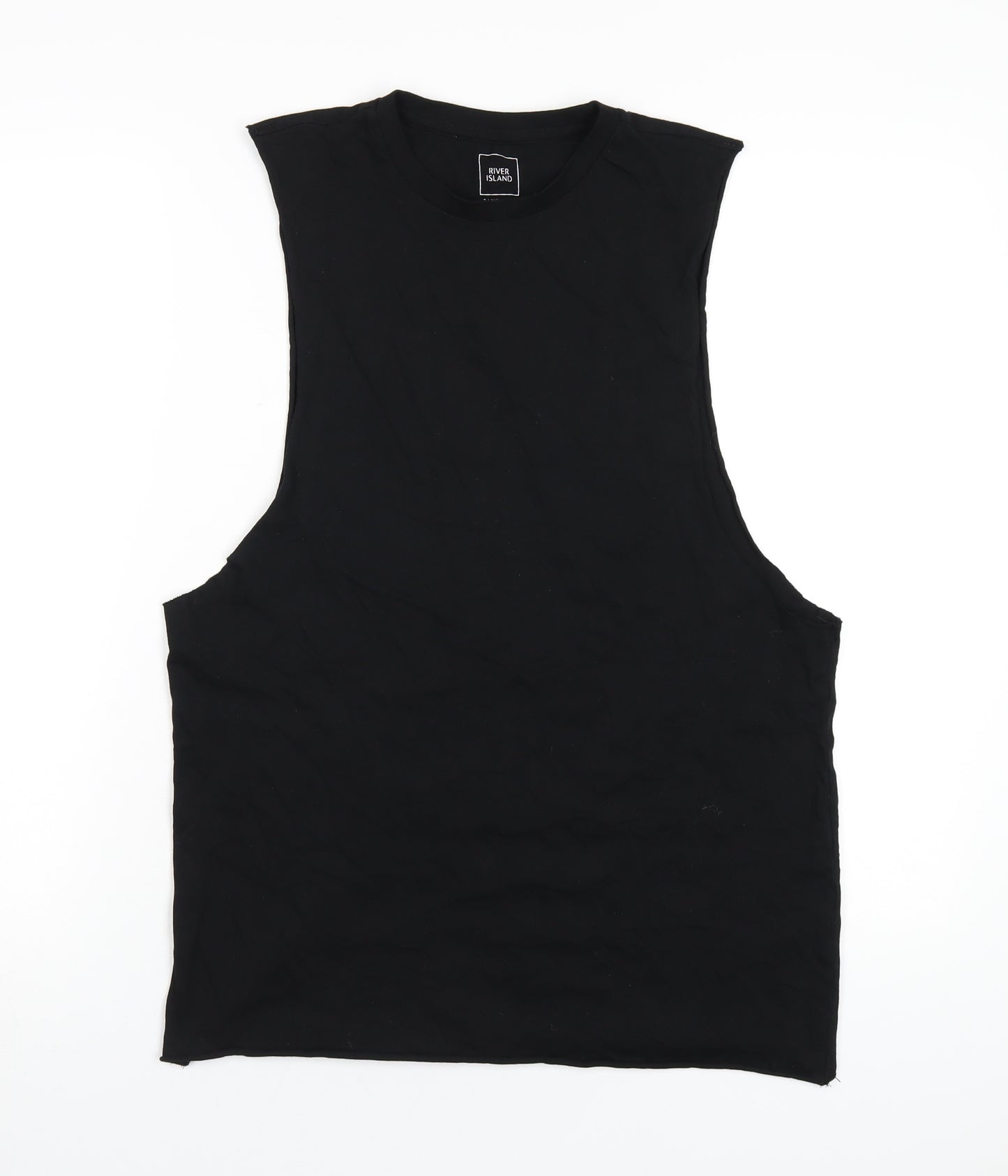 River Island Mens Black Cotton T-Shirt Size M Round Neck