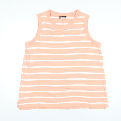 Marks and Spencer Womens Pink Striped Cotton Basic Tank Size 18 Round Neck