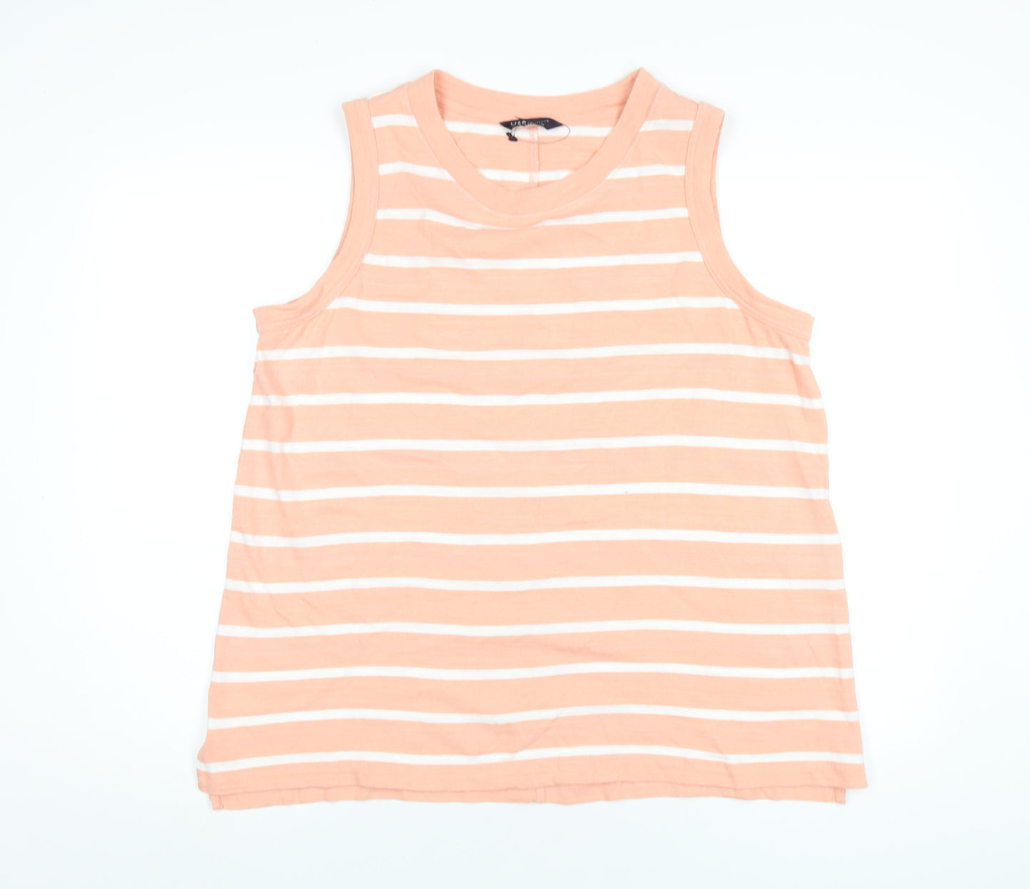 Marks and Spencer Womens Pink Striped Cotton Basic Tank Size 18 Round Neck