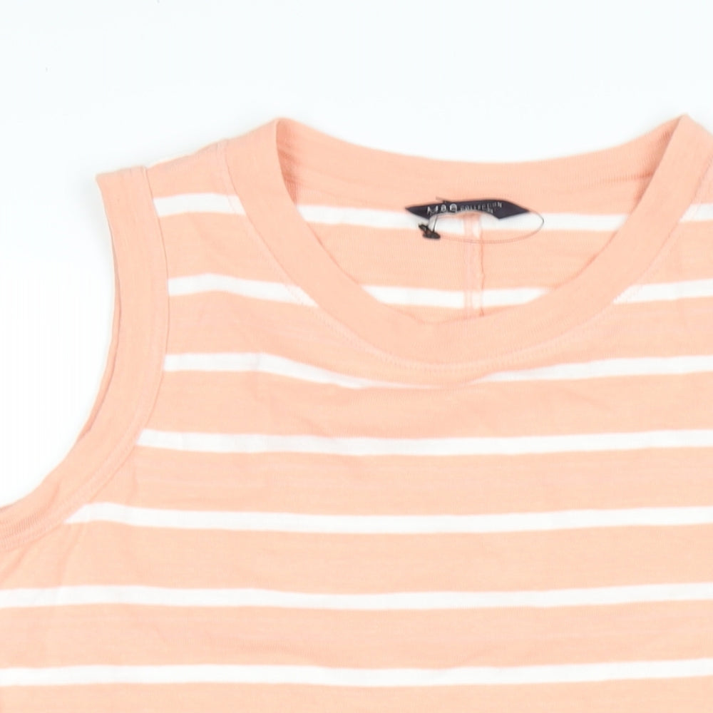 Marks and Spencer Womens Pink Striped Cotton Basic Tank Size 18 Round Neck