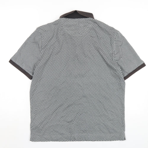 Marks and Spencer Mens Grey Geometric Cotton Polo Size M Collared Button