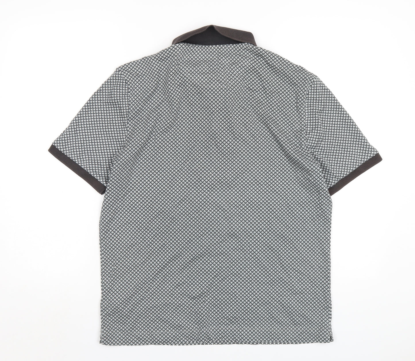 Marks and Spencer Mens Grey Geometric Cotton Polo Size M Collared Button