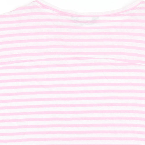 Marks and Spencer Womens Pink Striped Linen Basic T-Shirt Size 16 Round Neck