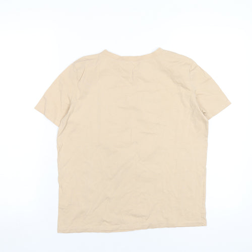 Zara Womens Beige Cotton Basic T-Shirt Size S Round Neck