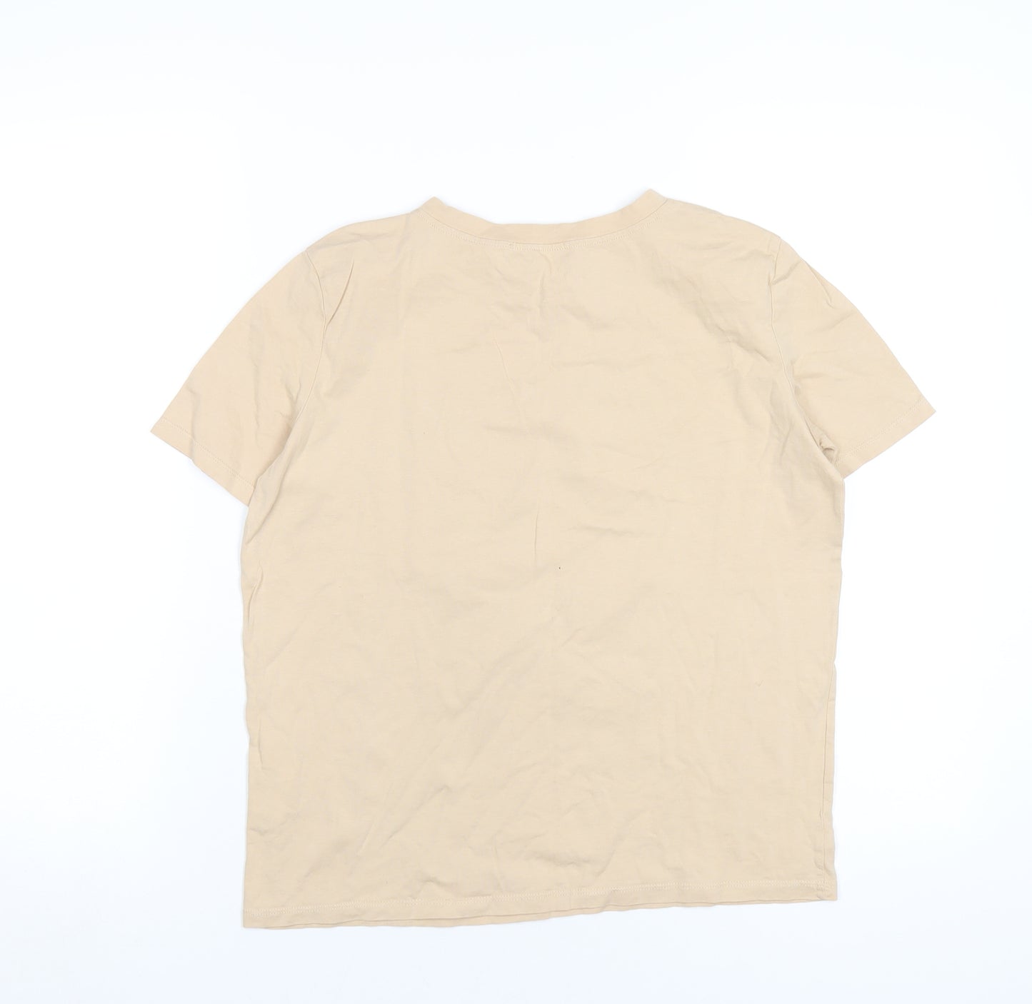 Zara Womens Beige Cotton Basic T-Shirt Size S Round Neck