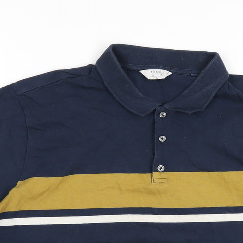 NEXT Mens Blue Cotton Polo Size XL Collared Button