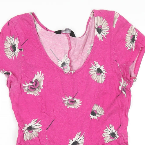 Dorothy Perkins Womens Pink Floral Cotton A-Line Size 8 Scoop Neck Pullover